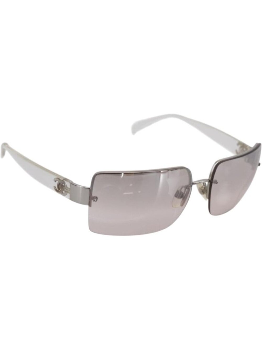 CHANEL Rimless Sunglasses plastic Clear CC